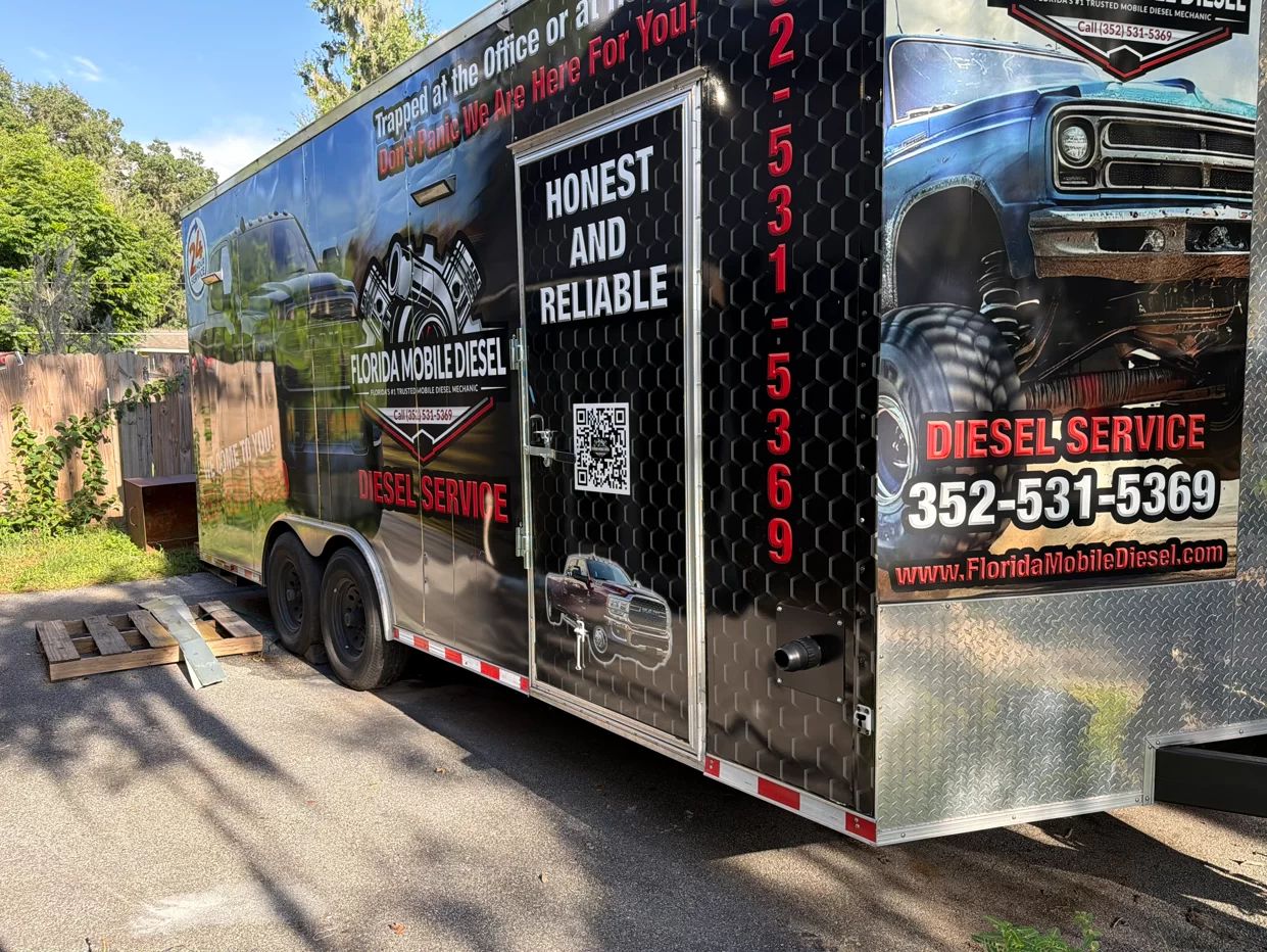 Florida Mobile Diesel service trailer parked at a customer location